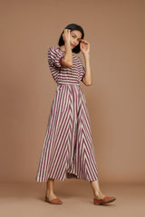 Ivory and Mauve Striped Mati Sphara Jumpsuit - Jumpsuit - Mizyana