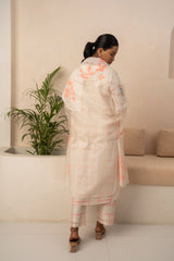 IVORY AND PINK CHECKS DOUBLE LAYER TUNIC AND PANT - Two-Piece Set - Mizyana