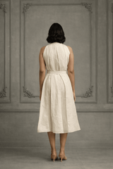 Ivory Applique Work / Embroidered And Porcupine Sleeves Organza Jacket With Linen And Organza Dress - Dress - Mizyana
