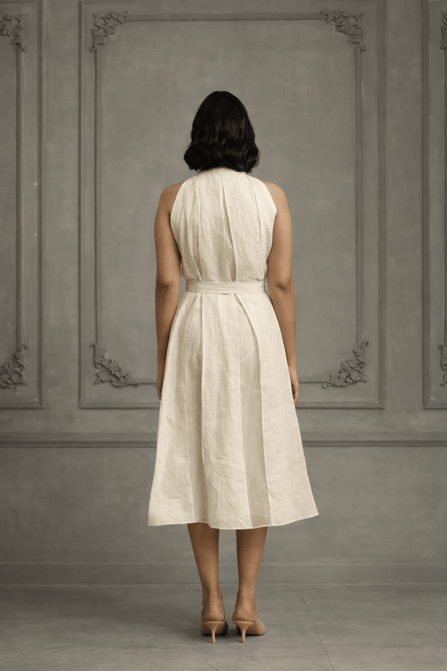Ivory Applique Work / Embroidered And Porcupine Sleeves Organza Jacket With Linen And Organza Dress - Dress - Mizyana