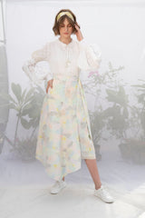 Ivory Cotton Top With Multi Stripe Wrap Skirt - Two-Piece Set - Mizyana