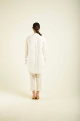 Ivory Country Shirt In Gauze Linen With Embroidery And Straight Pants In Silk Chanderi - Two-Piece Set - Mizyana