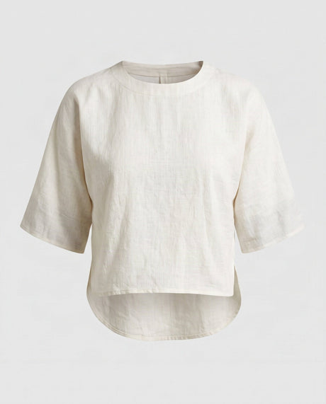 Ivory Cropped Cotton Blouse with Back Keyhole - Blouse - Mizyana