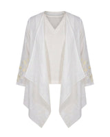 Ivory Draped Chanderi Jacket and Top Two-Piece Set - Two-Piece Set - Mizyana
