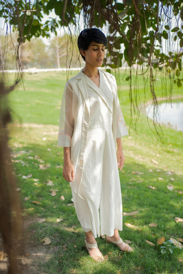 Ivory Jacket and Jumpsuit - Two-Piece Set - Mizyana