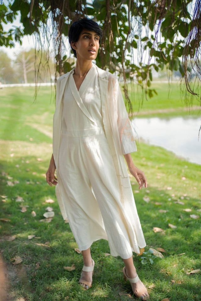Ivory Jacket and Jumpsuit - Two-Piece Set - Mizyana