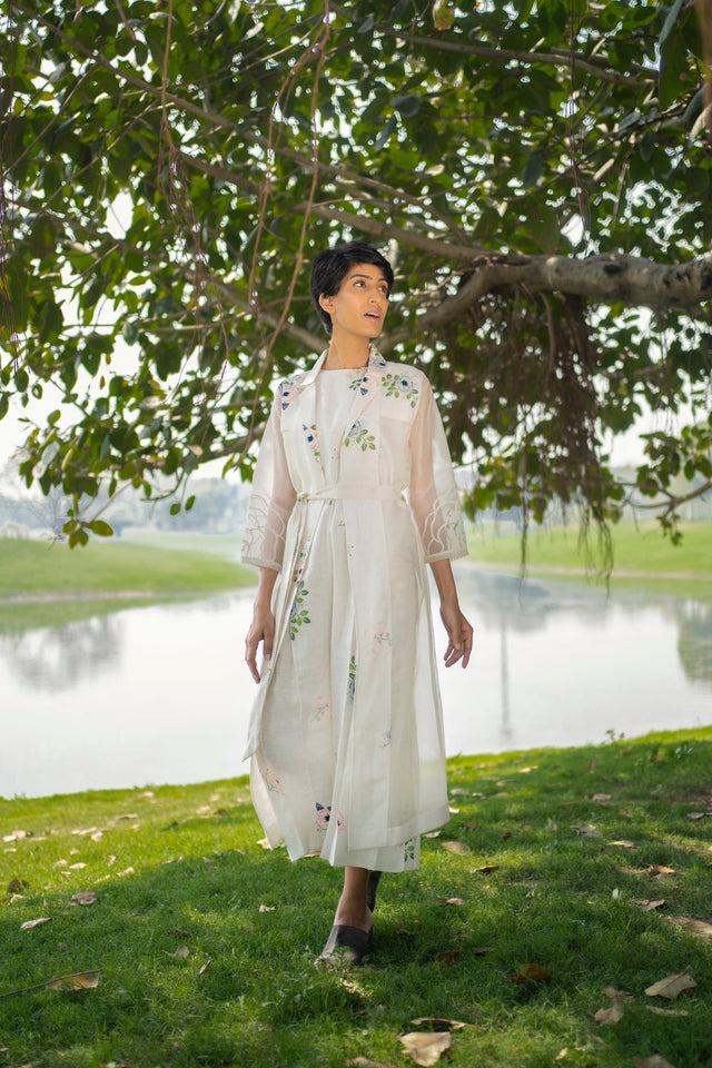 Ivory Jumpsuit and Applique Sleeve Jacket Set - Two-Piece Set - Mizyana