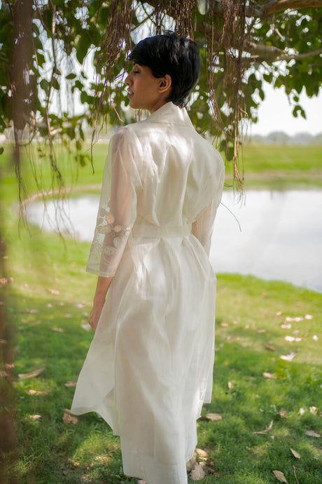 Ivory Jumpsuit and Applique Sleeve Jacket - Two-Piece Set - Mizyana
