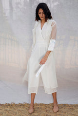 Ivory Jumpsuit With Organza Long Jacket - Two-Piece Set - Mizyana