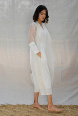 Ivory Jumpsuit With Organza Long Jacket - Two-Piece Set - Mizyana