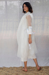 Ivory Jumpsuit With Organza Long Jacket - Two-Piece Set - Mizyana