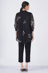 Ivory leaf printed organza shirt with solid pant - Two-Piece Set - Mizyana