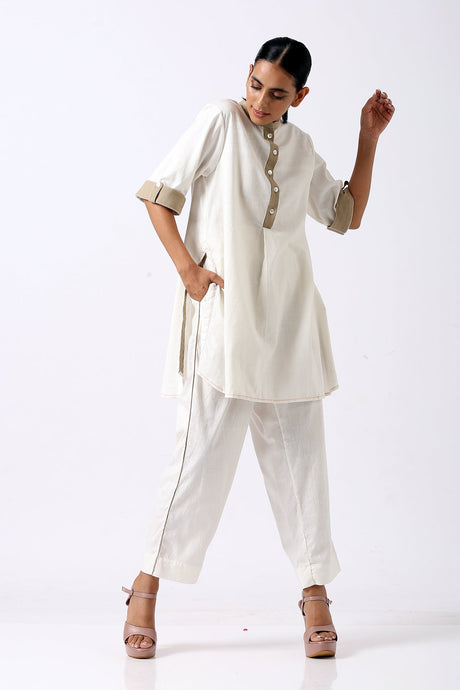 Ivory Sabah - Mandarin Tunic Set - Two-Piece Set - Mizyana