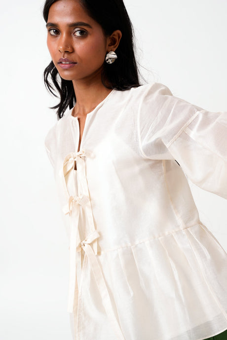 Ivory Toni Set - Multi Knot Peplum Top with Slip + Pine Green Pants - Three-Piece Set - Mizyana