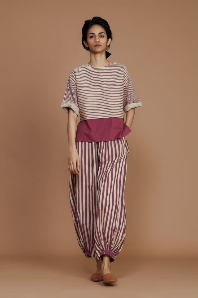Ivory with Mauve Striped CB Ekin Top - Shirt - Mizyana