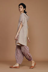 Ivory With Mauve Striped Hooded Co-Ord Set - Co-ord Set - Mizyana