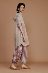 Ivory With Mauve Striped Hooded Co-Ord Set - Co-ord Set - Mizyana