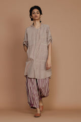 Ivory With Mauve Striped Hooded Co-Ord Set - Co-ord Set - Mizyana