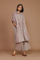Ivory With Mauve Striped Kaftan Co-Ord Set - Co-ord Set - Mizyana