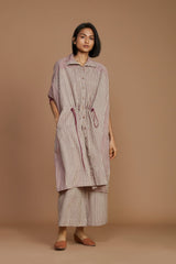 Ivory With Mauve Striped Kaftan Co-Ord Set - Co-ord Set - Mizyana