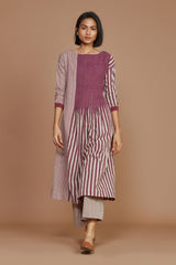 Ivory With Mauve Striped Pleated Co-Ord Set - Co-ord Set - Mizyana