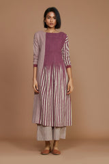 Ivory With Mauve Striped Pleated Co-Ord Set - Co-ord Set - Mizyana
