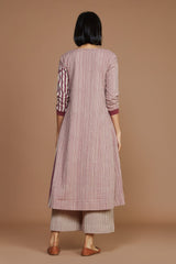 Ivory With Mauve Striped Pleated Co-Ord Set - Co-ord Set - Mizyana