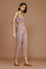 Ivory with Mauve Striped SE Pants - Trousers - Mizyana
