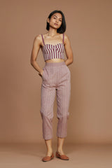 Ivory with Mauve Striped SE Pants - Trousers - Mizyana