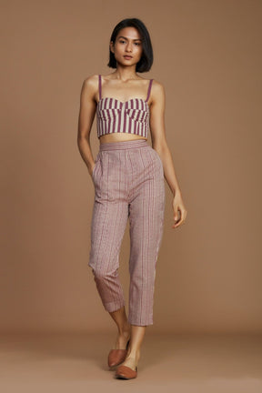 Ivory with Mauve Striped SE Pants - Trousers - Mizyana