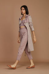 Ivory with Mauve Striped Trench & Corset Co-Ord Set (3 PCS) - Co-ord Set - Mizyana