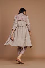 Ivory with Mauve Striped Trench & Corset Co-Ord Set (3 PCS) - Co-ord Set - Mizyana