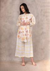 Ivory /Yellow Checkered Pants In Linen - Trousers - Mizyana