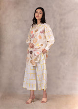 Ivory /Yellow Checkered Pants In Linen - Trousers - Mizyana