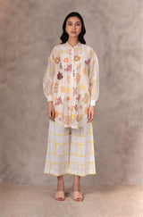 Ivory /Yellow Checkered Pants In Linen - Trousers - Mizyana