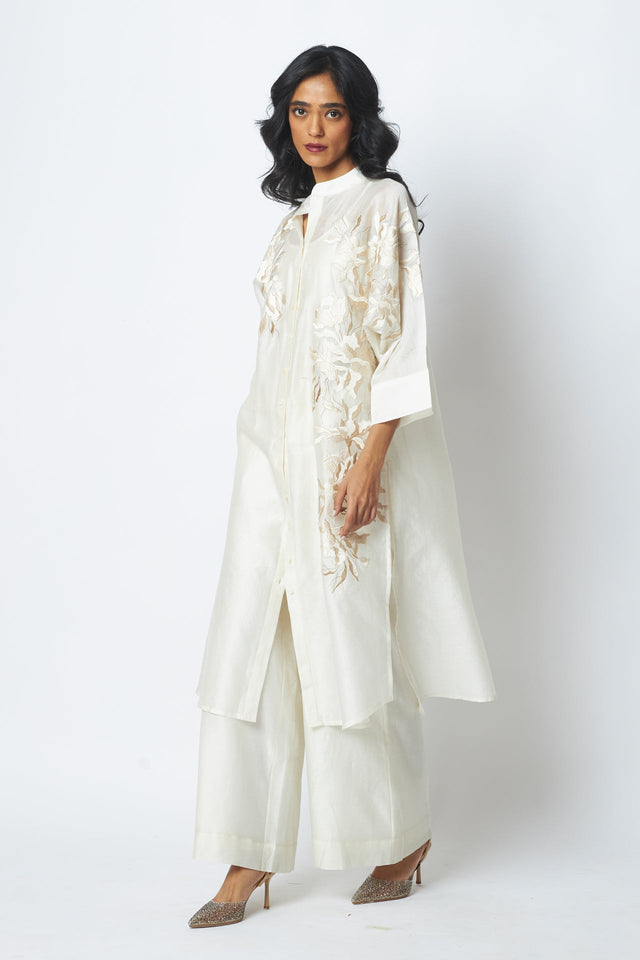 Ivory Yercad - Easy Shirt Tunic + Pants - Two-Piece Set - Mizyana