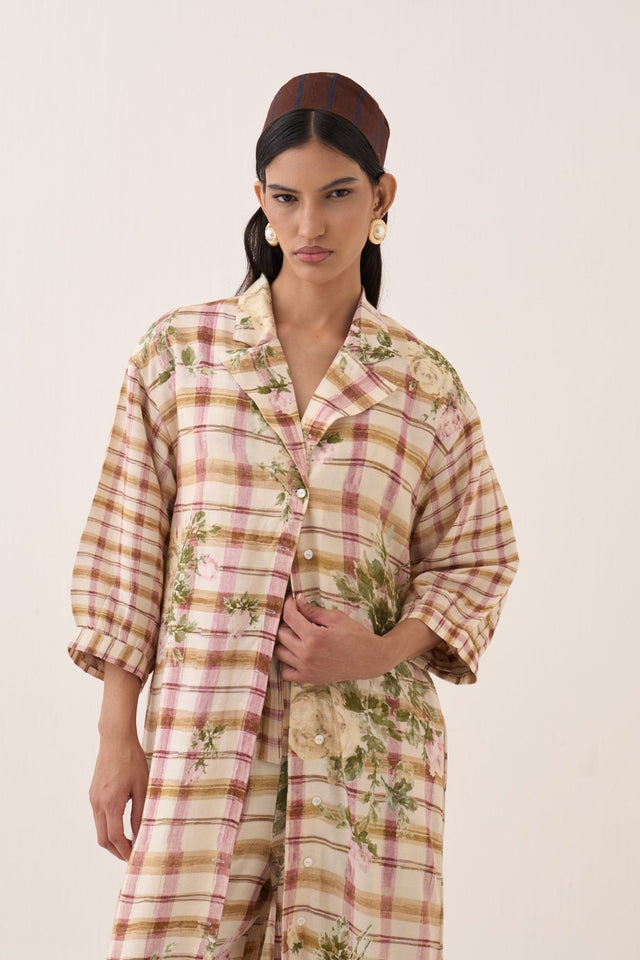 Jaali Rose Trench Jacket Set - Two-Piece Set - Mizyana