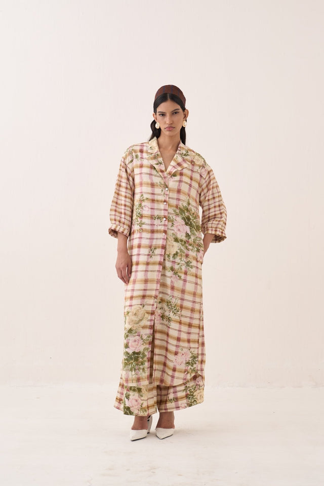 Jaali Rose Trench Jacket Set - Two-Piece Set - Mizyana
