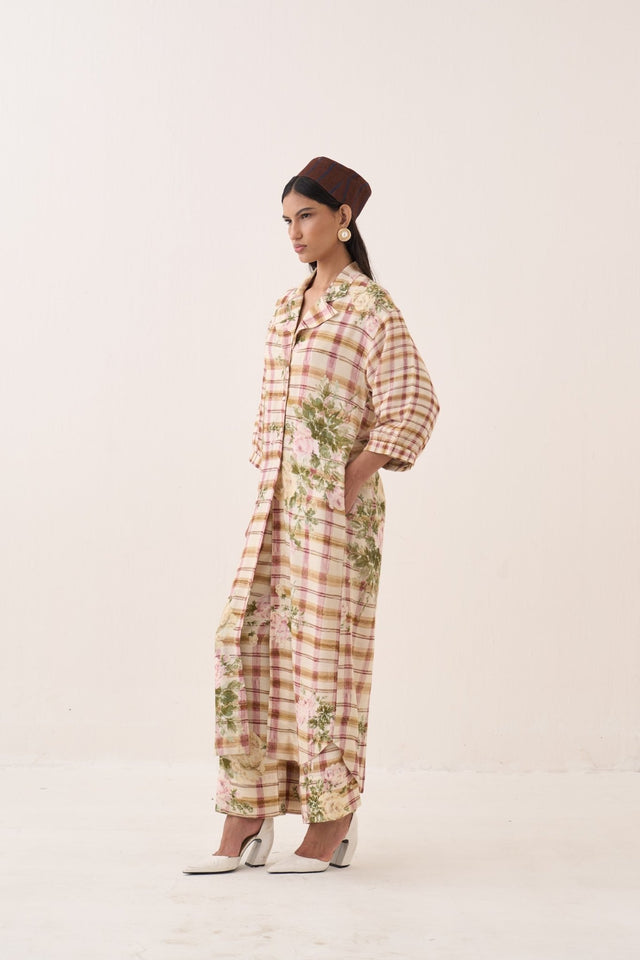 Jaali Rose Trench Jacket Set - Two-Piece Set - Mizyana