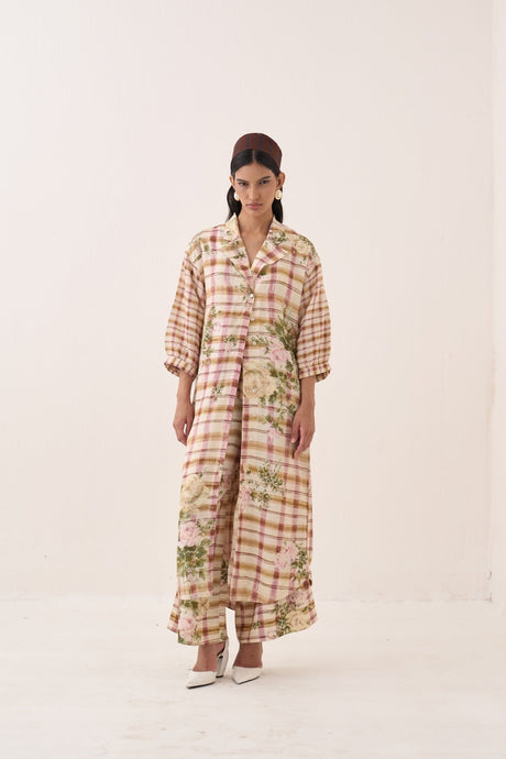Jaali Rose Trench Jacket Set - Two-Piece Set - Mizyana
