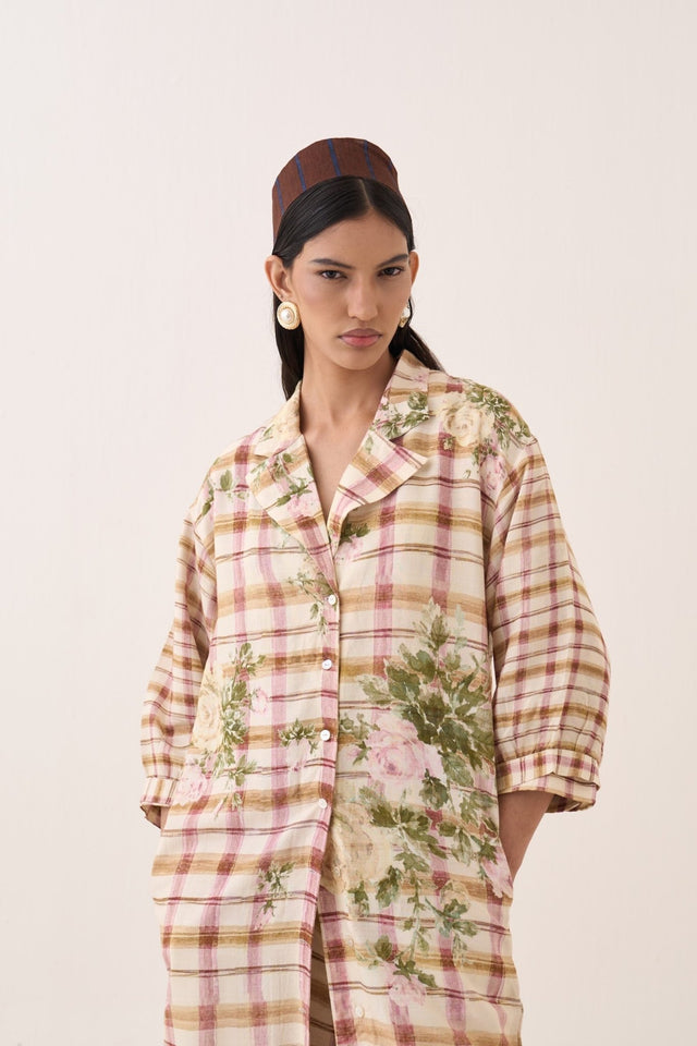 Jaali Rose Trench Jacket Set - Two-Piece Set - Mizyana