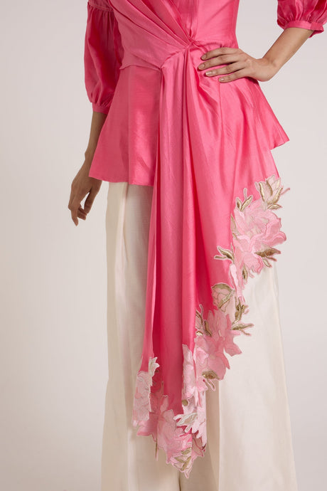 Jay Pink Velan - Tiered Drop Top + Pants - Two-Piece Set - Mizyana