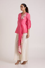 Jay Pink Velan - Tiered Drop Top + Pants - Two-Piece Set - Mizyana
