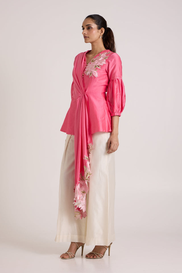 Jay Pink Velan - Tiered Drop Top + Pants - Two-Piece Set - Mizyana
