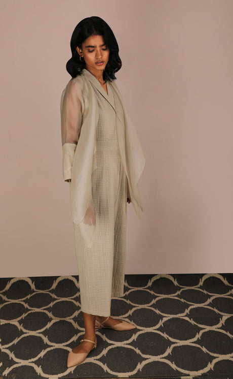 Jumpsuit And Asymmetric Organza Jacket Set - Two-Piece Set - Mizyana