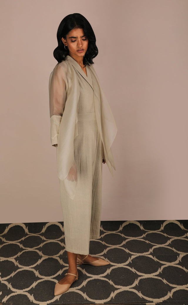 Jumpsuit And Asymmetric Organza Jacket Set - Two-Piece Set - Mizyana