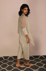 Jumpsuit And Asymmetric Organza Jacket Set - Two-Piece Set - Mizyana