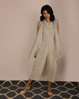 Jumpsuit And Asymmetric Organza Jacket Set - Two-Piece Set - Mizyana