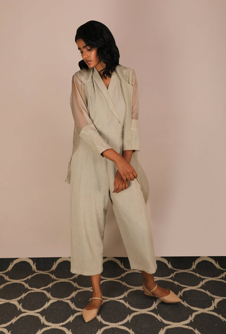 Jumpsuit And Long Organza Jacket Set - Two-Piece Set - Mizyana