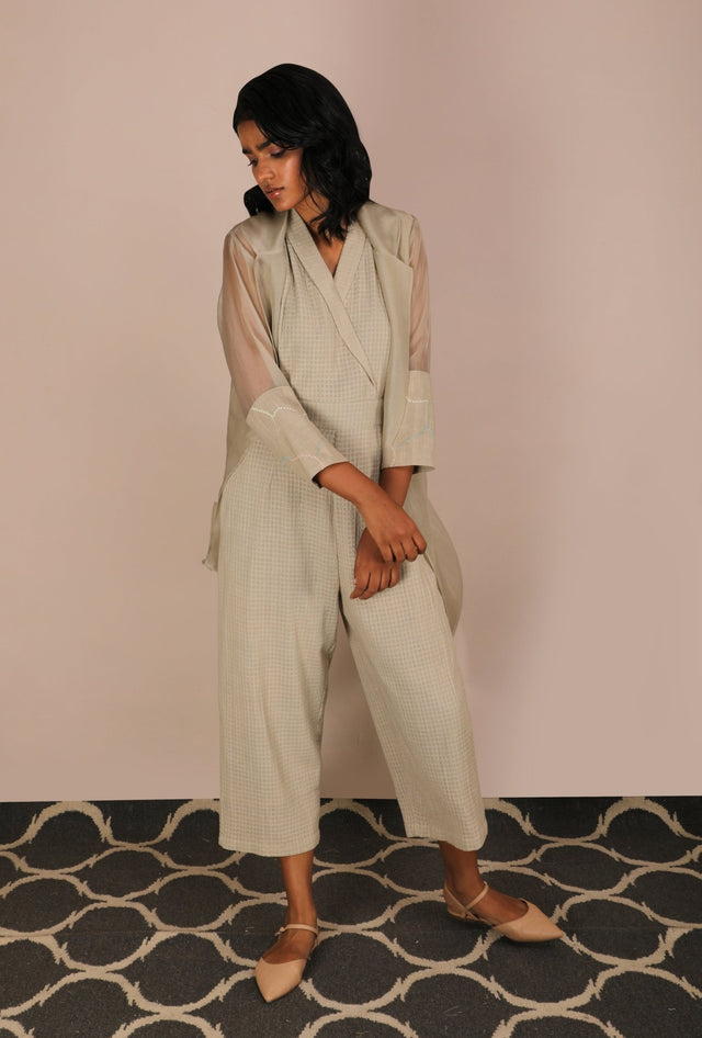 Jumpsuit And Long Organza Jacket Set - Two-Piece Set - Mizyana